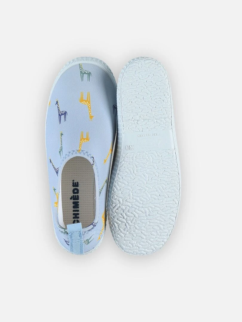 Chaussons de bain imprimés girafes    Archimède   Bleu