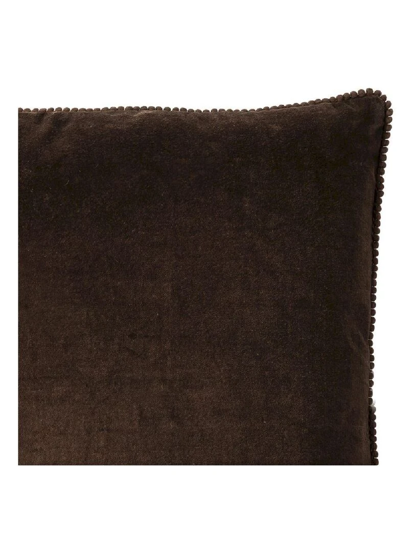 Coussin en velours avec contour perlé 'Deko&co' Marron chocolat