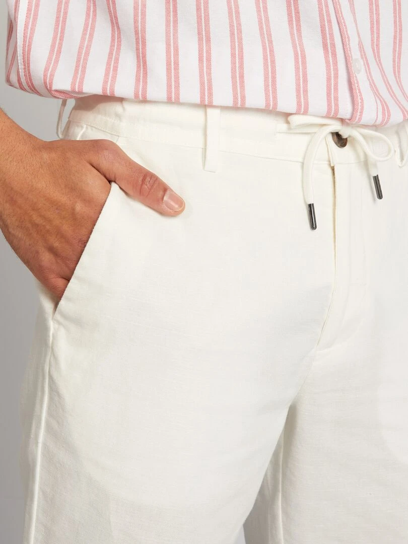 Pantalon chino coupe slim en lin mélangé   blanc