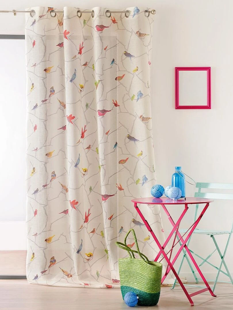 Rideau occultant bucolique imprimé "colibri" Beige