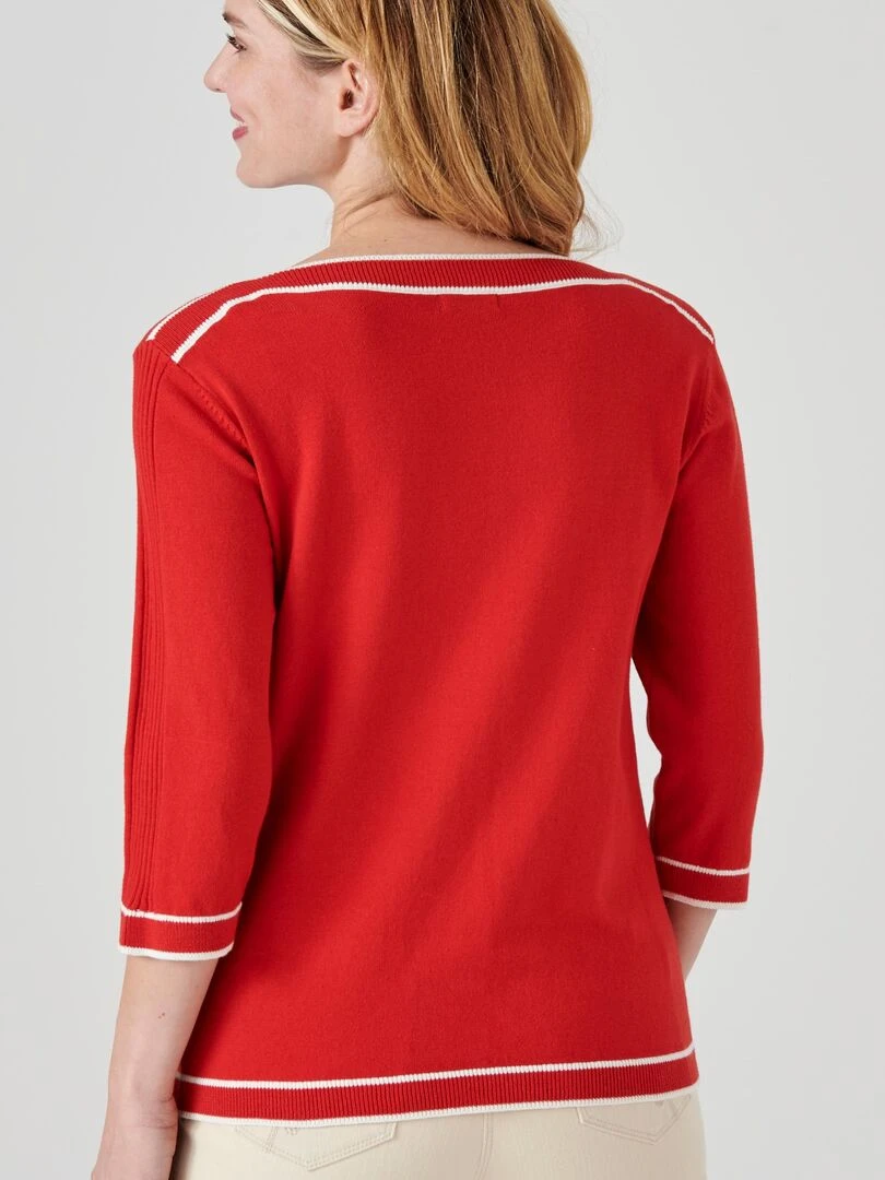 Pull rayures et côtes   Damart   Blanc Rouge Blanc