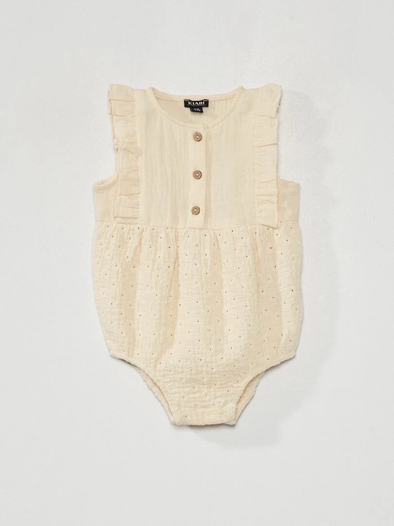Combinaison courte en gaze de coton Ecru