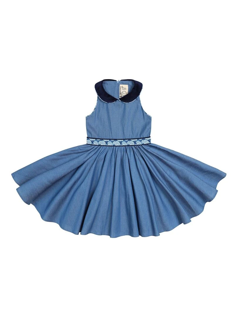 Robe Qui Tourne Fille  Chambray   Col Claudine  HEPBURN   'LA FAUTE A VOLTAIRE'   Bleu