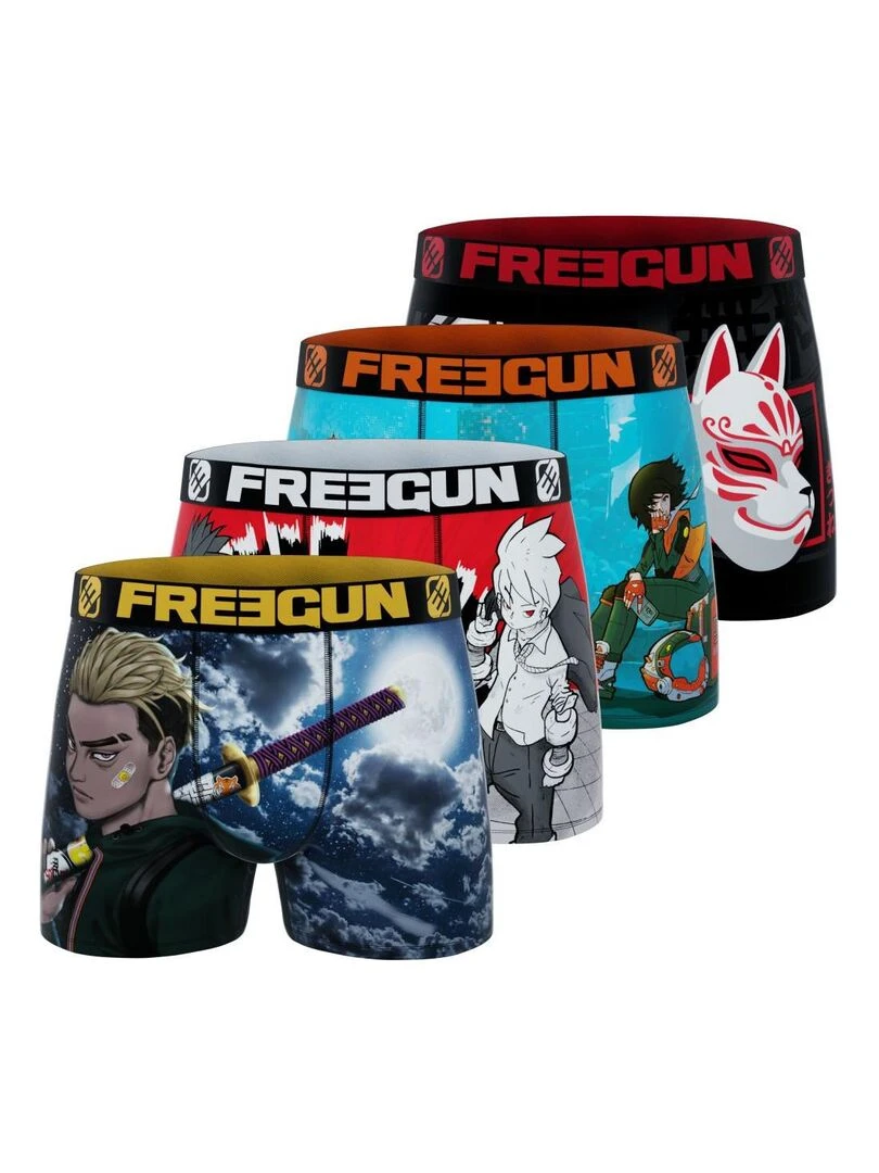 Lot de 4 boxers homme Manga Style Hero Freegun Noir