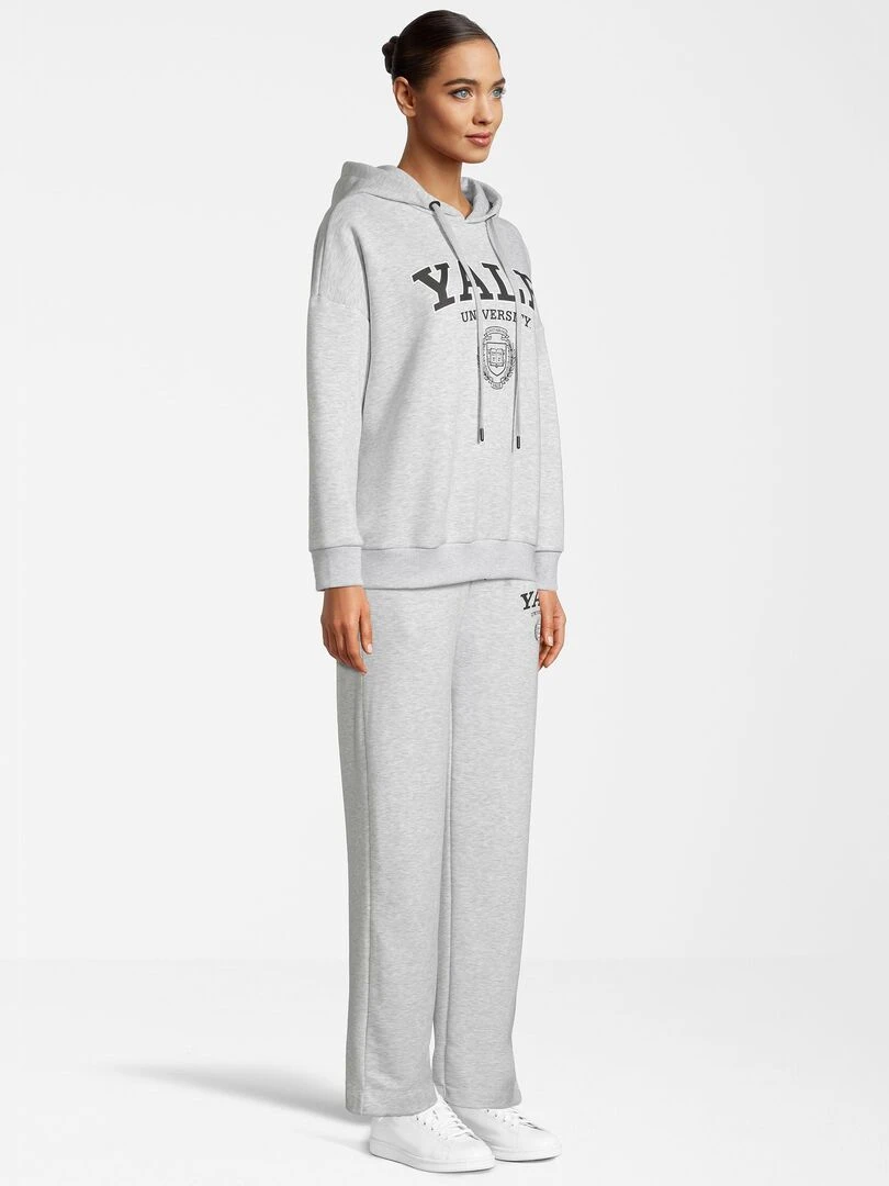 Sweat à capuche adulte YALE university logo   Polycoton   Gris chiné   XXL   Gris