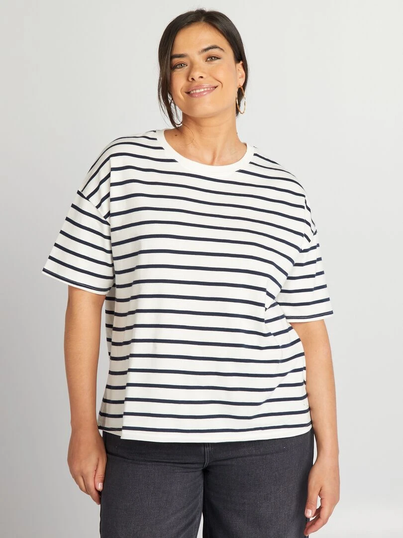 Tee shirt basique manches descendues   Tough Cotton™   Bleu/blanc