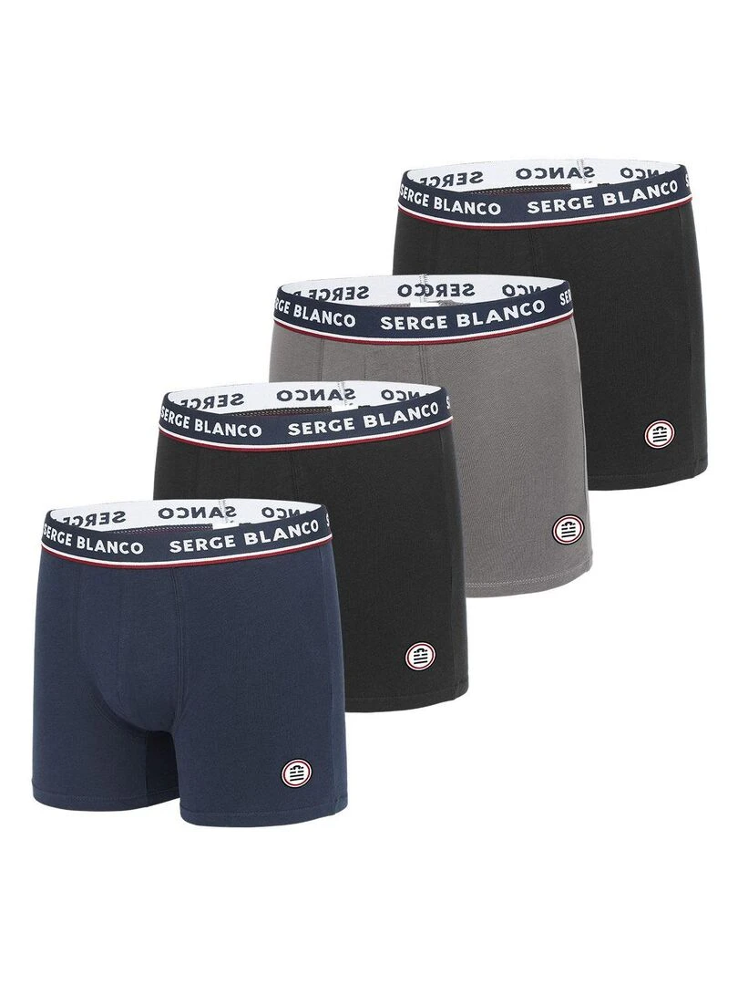 Lot de 4 Boxers Serge Blanco coton homme French Serge Blanco Noir