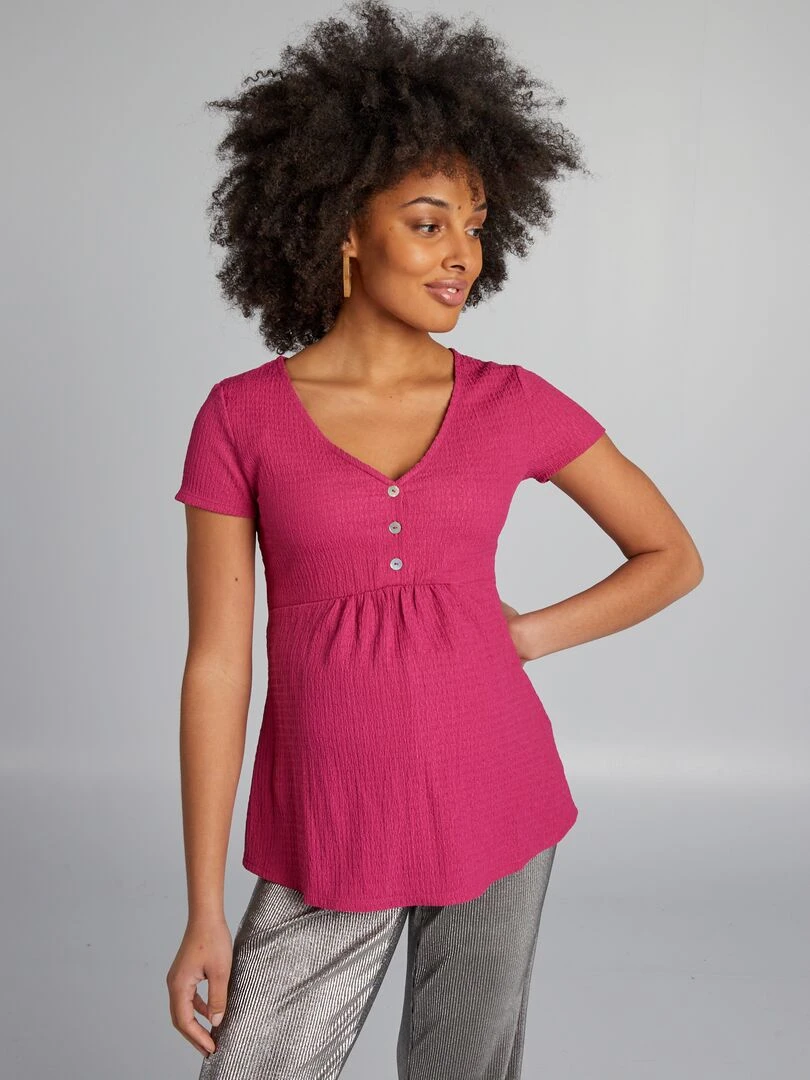 T shirt gaufré d'allaitement Rose