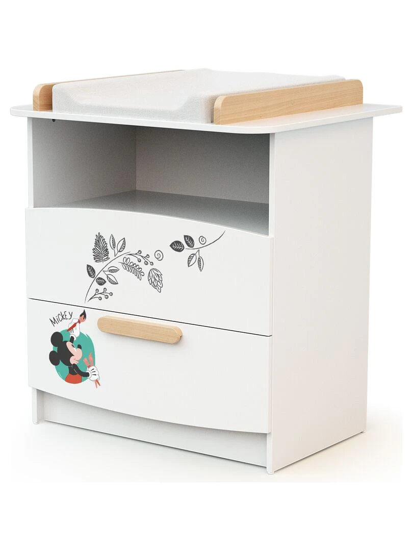 At4 Commode À Langer Disney Doodle Zoo Mickey Blanc Et Hêtre Marron clair