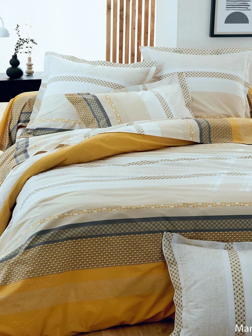 Taie de traversin en percale de coton au style ethnique chic   Jaune