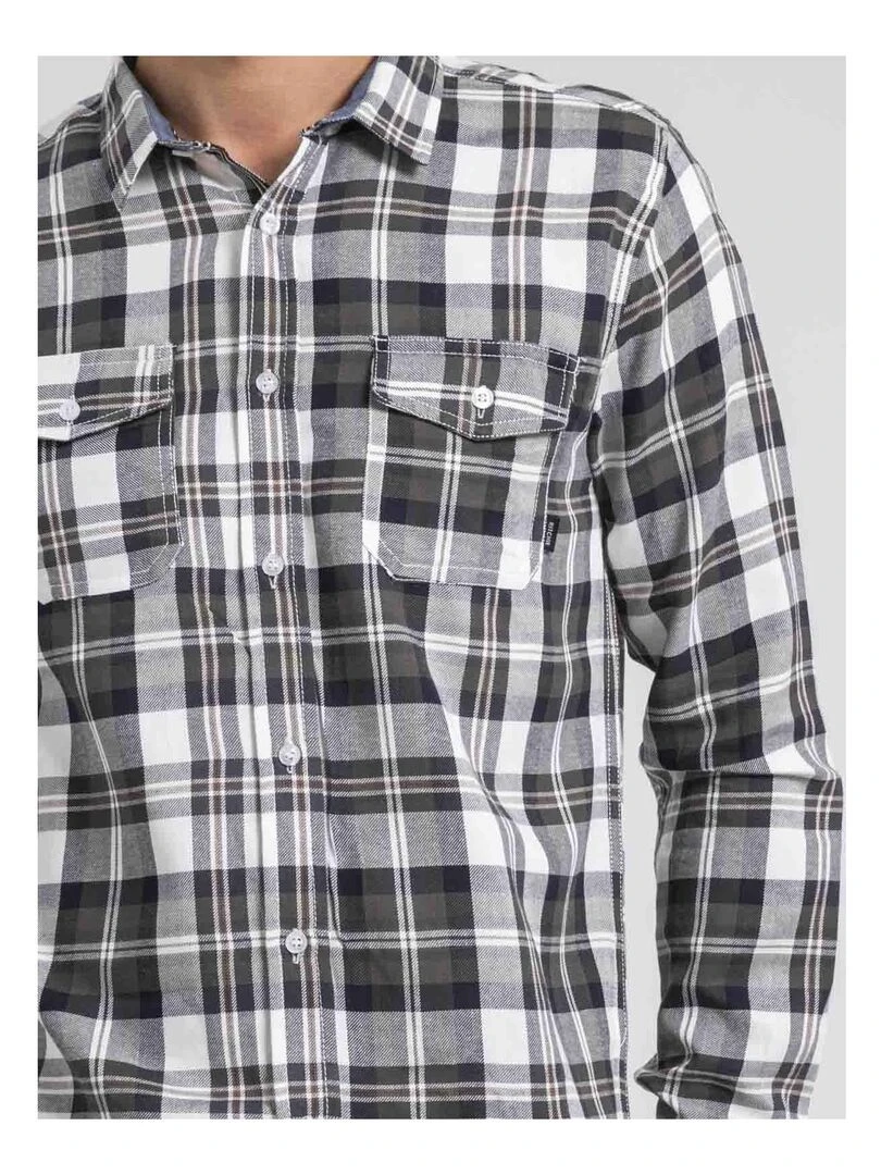 Chemise manches longues carreaux pur coton flanelle TELIMAX   Kaki