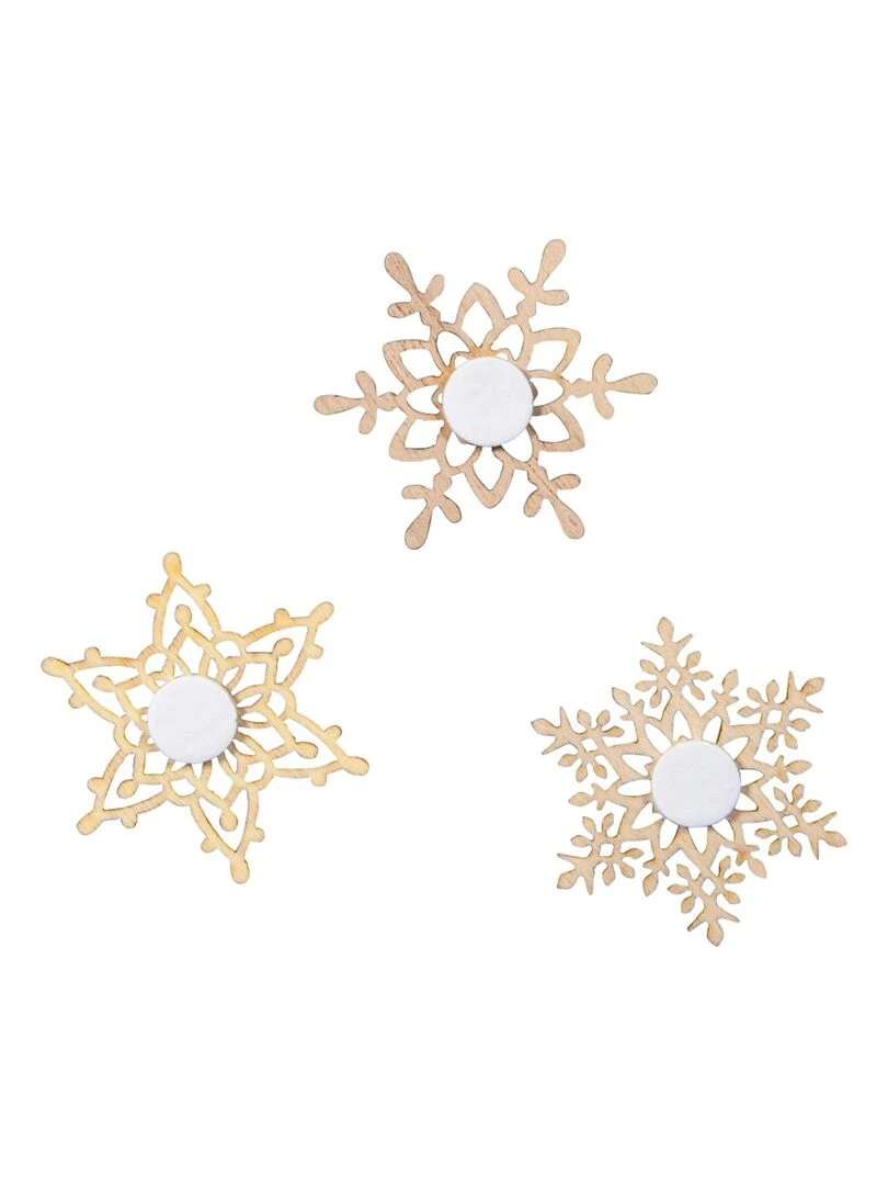 12 flocons de neiges adhésifs en bois bleu et doré Multicolore