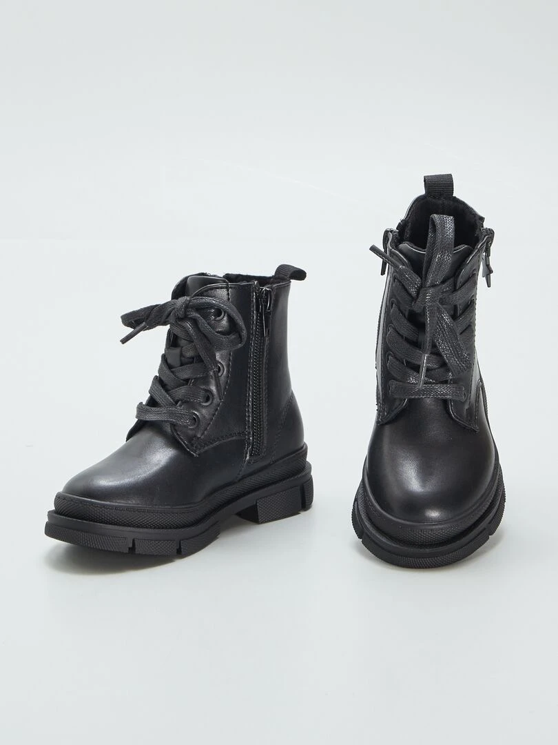 Bottines à lacets et fermeture   Noir