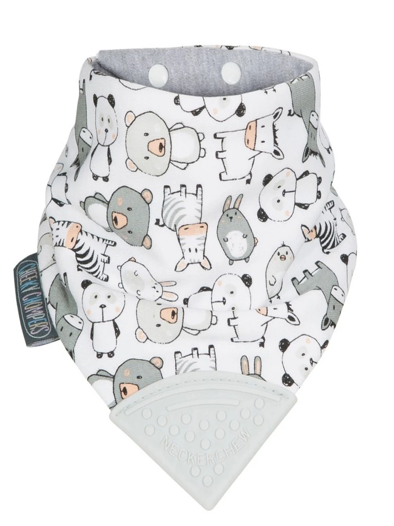 Bavoir bandana avec embout de dentition Animaux Blanc