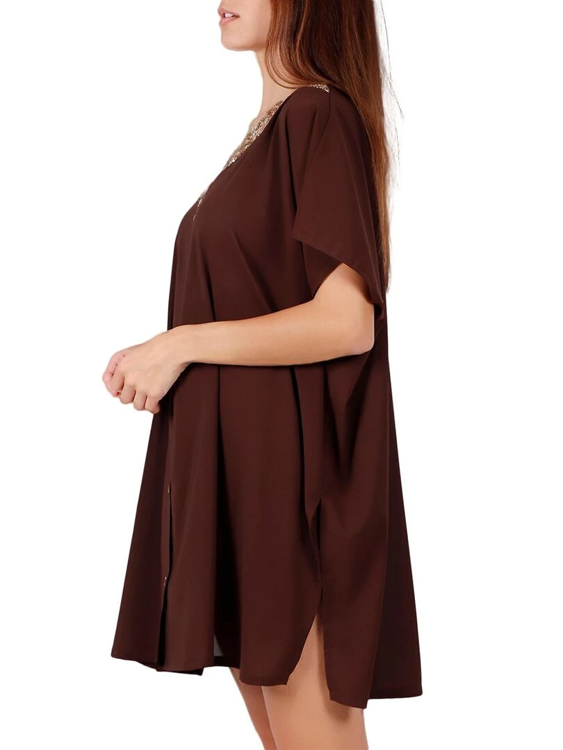 Tunique de plage chemise Bright Sequins chocolat   Marron chocolat
