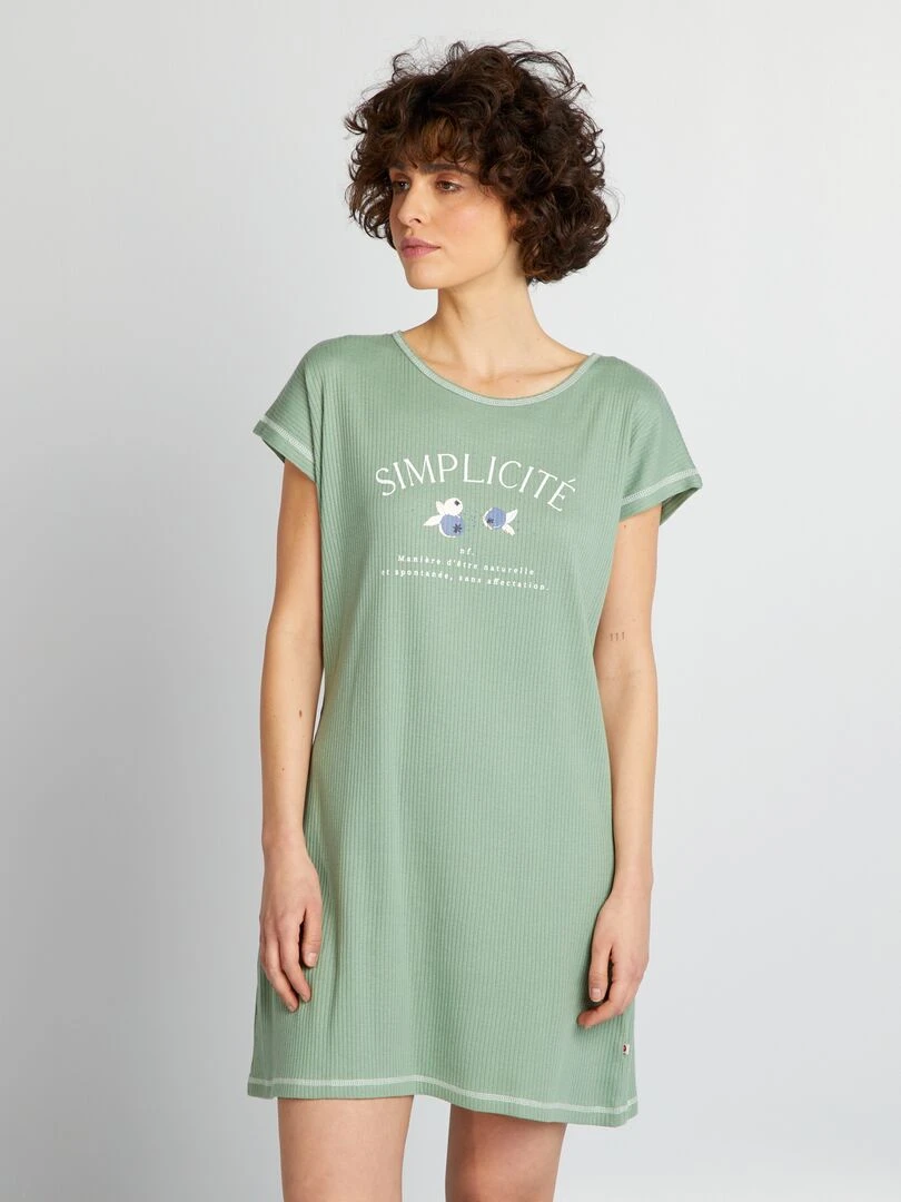 Chemise de nuit côtelée Vert