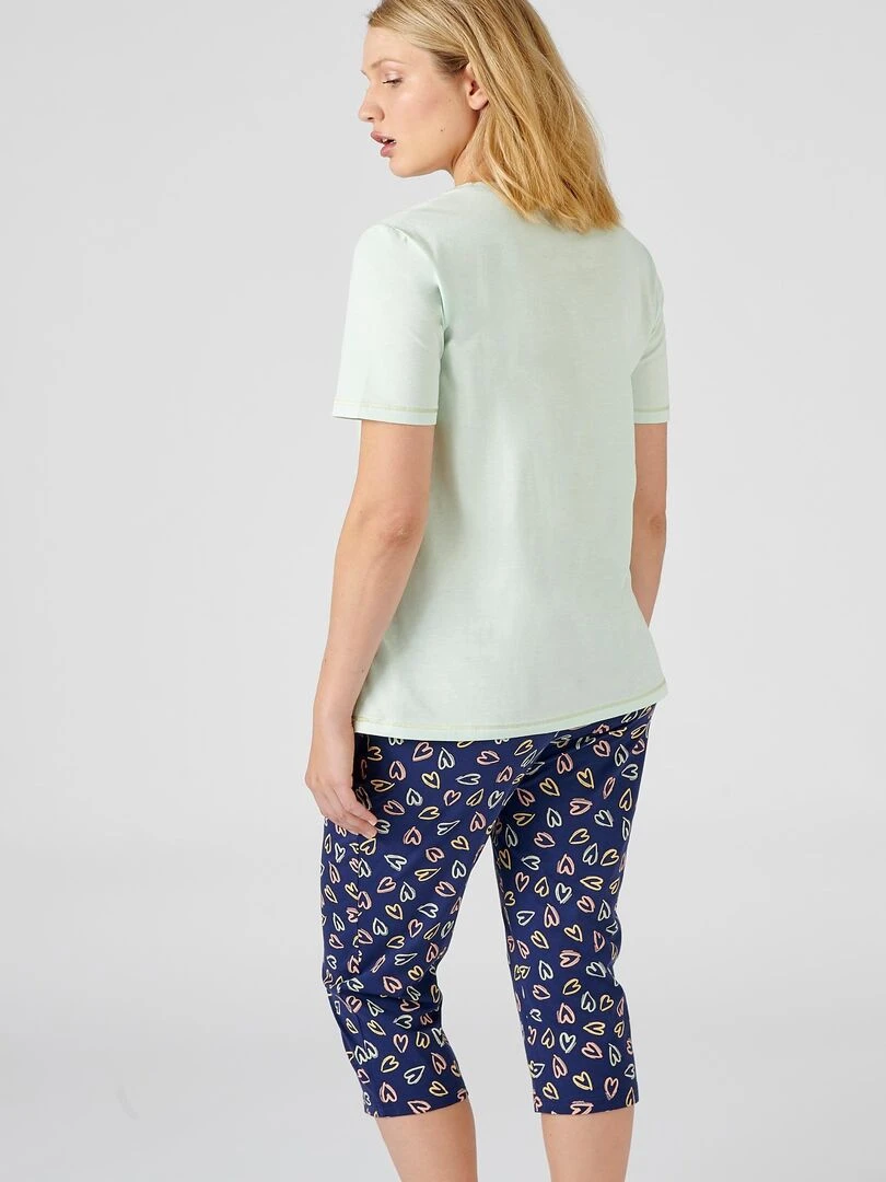 Pyjacourt fantaisie  maille jersey pur coton peigné   Damart   Bleu