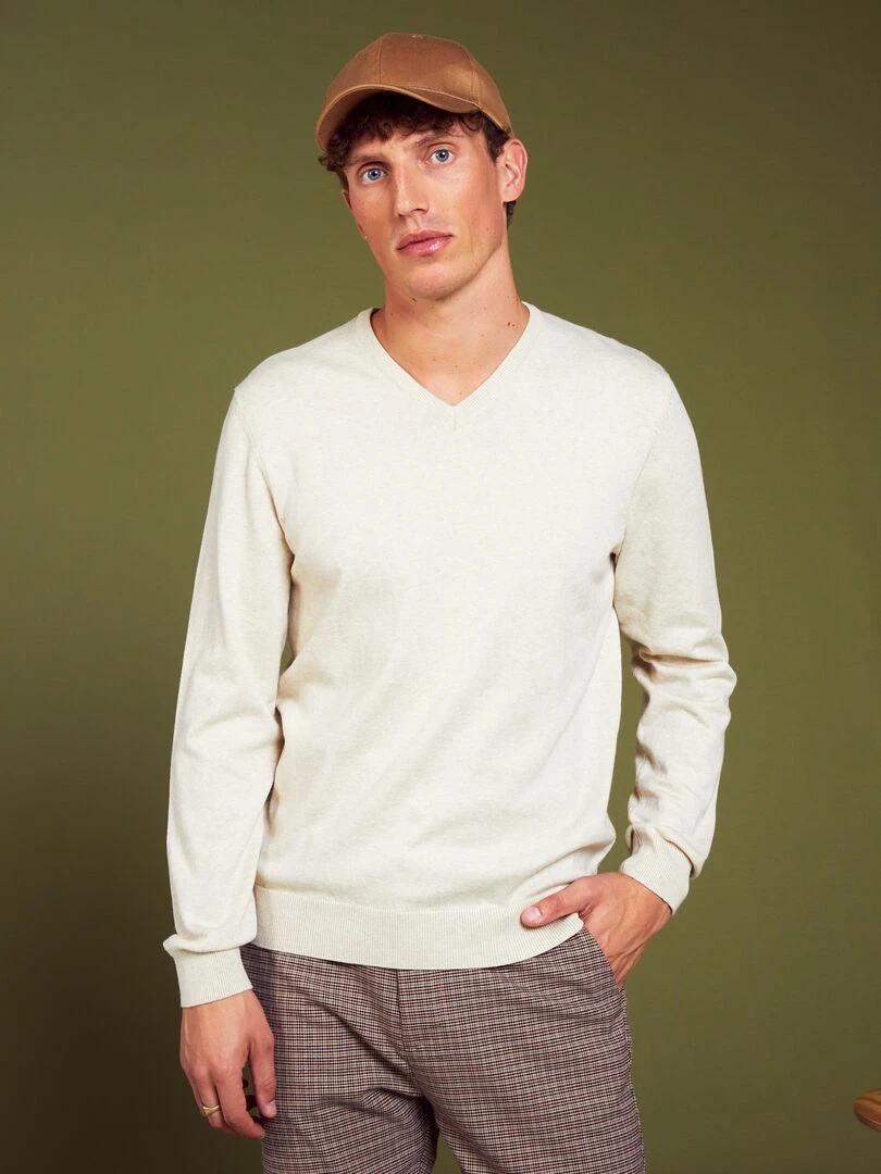 Pull basique en maille unie Beige