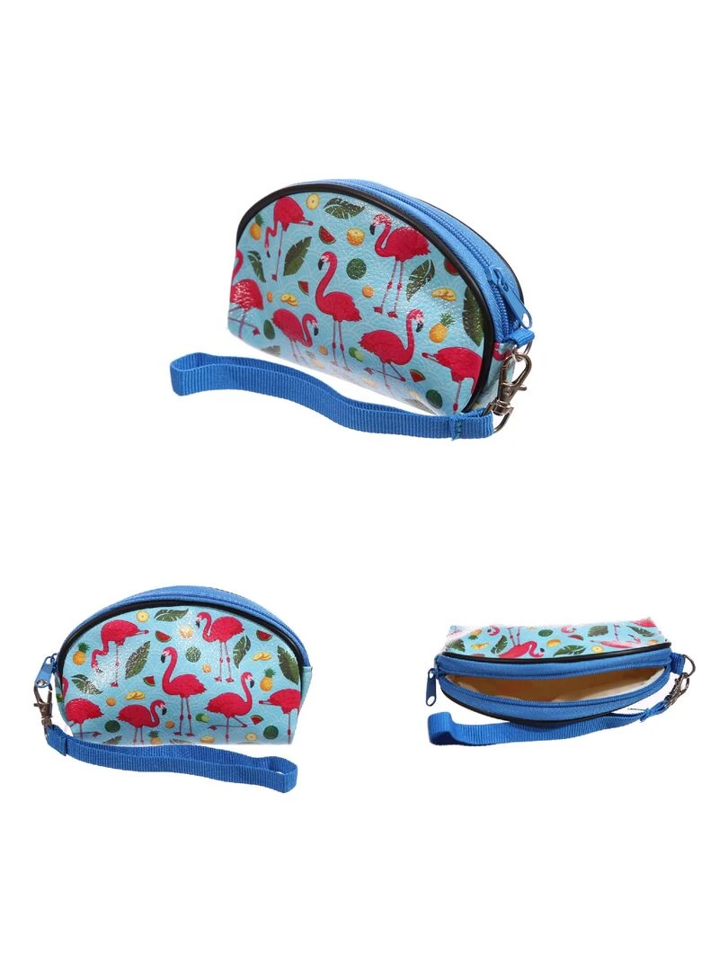 Petite trousse a maquillage Flamants roses par Lauren Billingham Bleu