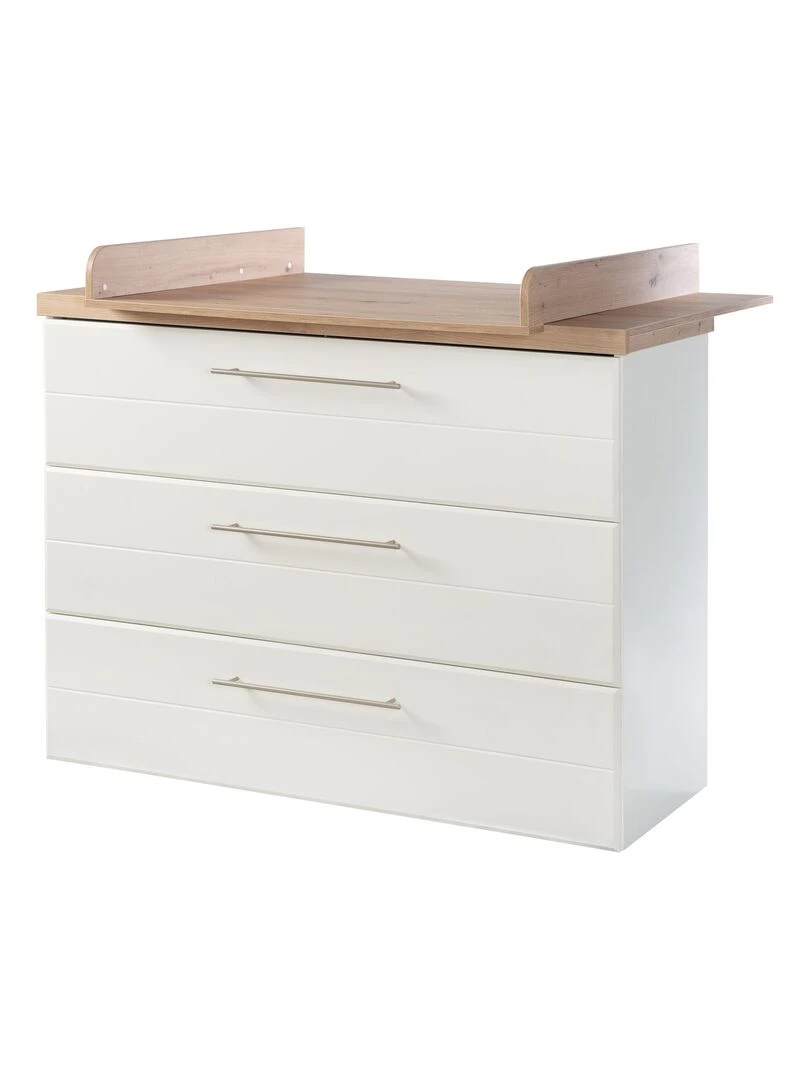 ROBA Commode à langer "Nele" Large avec Plan Amovible 3 Tiroirs Couronne en "Artisan Oak" Blanc