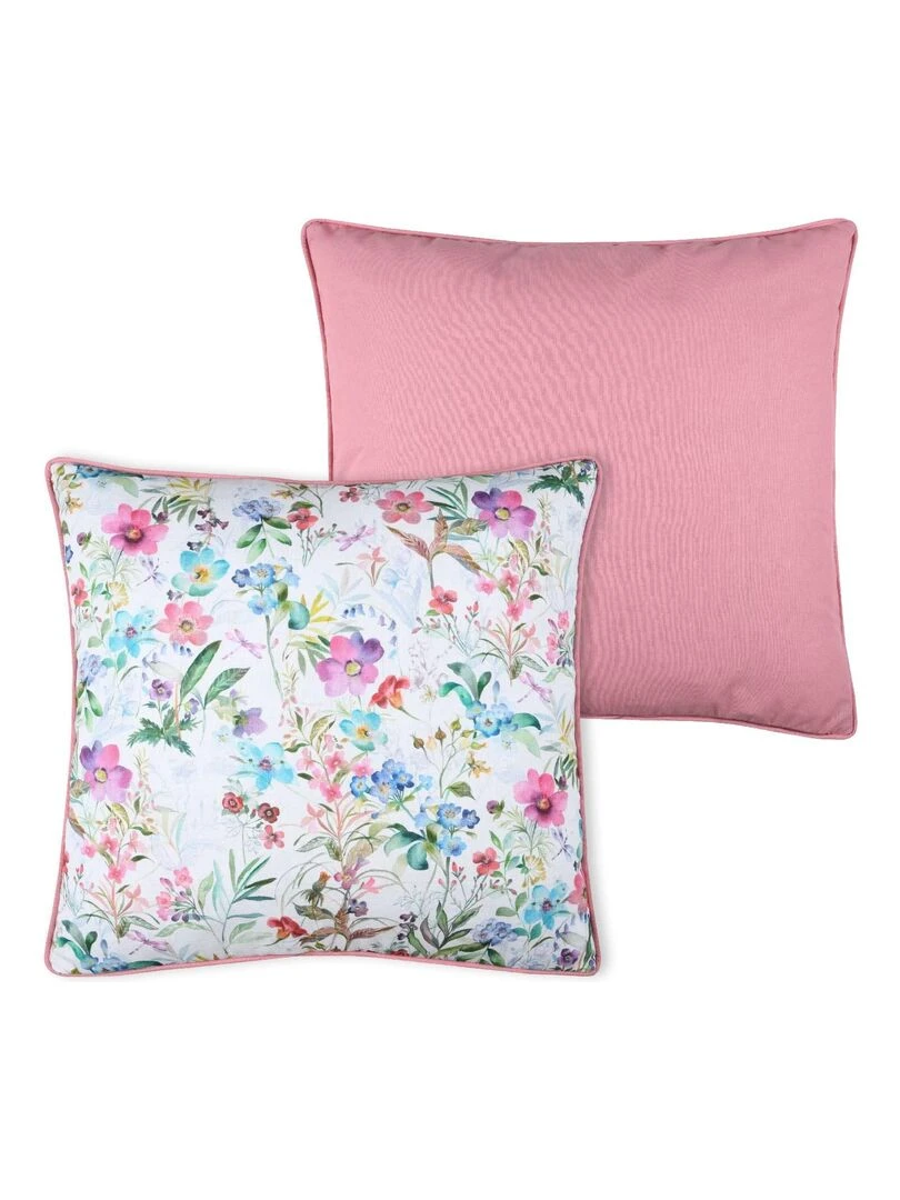Coussin passepoilé imprimé fleurettes Rose clair