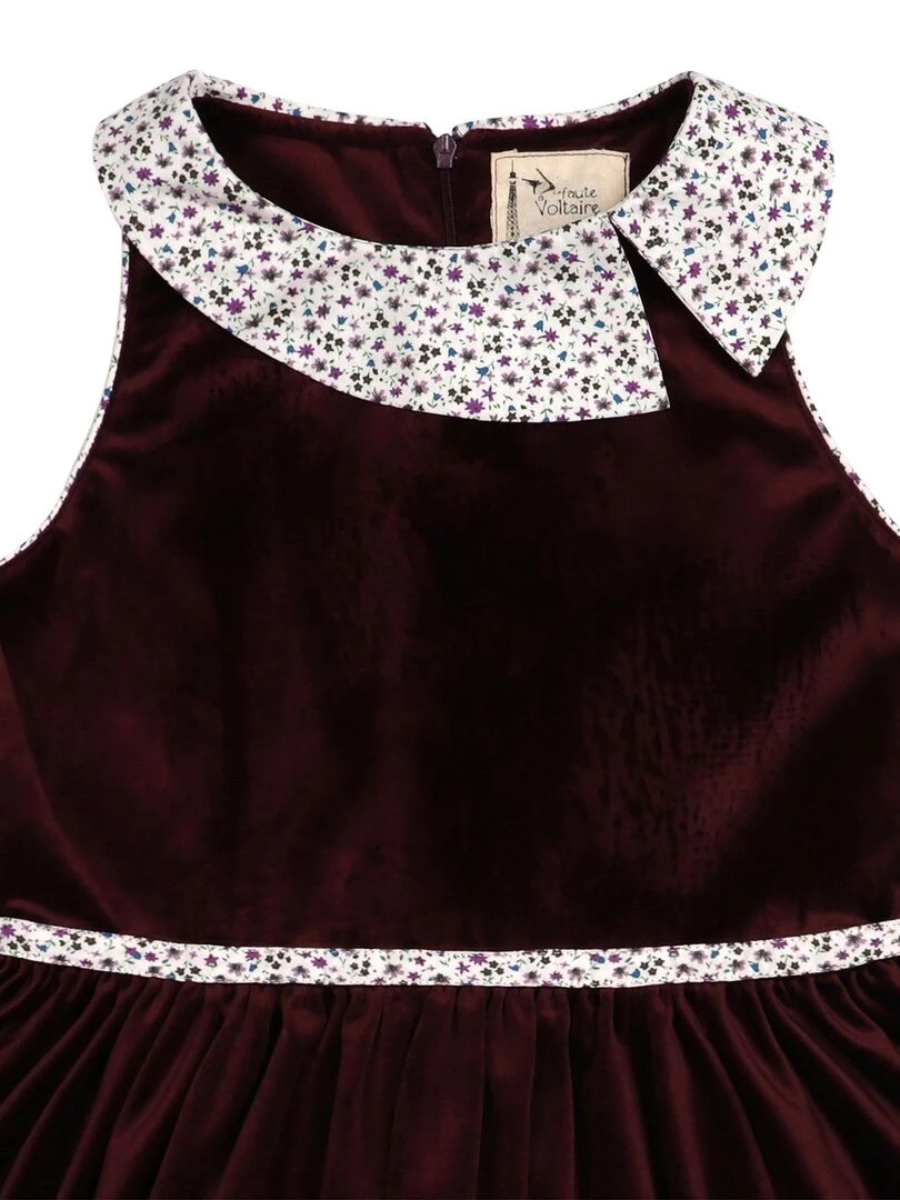 Robe Qui Tourne Fille  Velours Bdx  Col Fleuri  HEPBURN   'LA FAUTE A VOLTAIRE'   Rouge