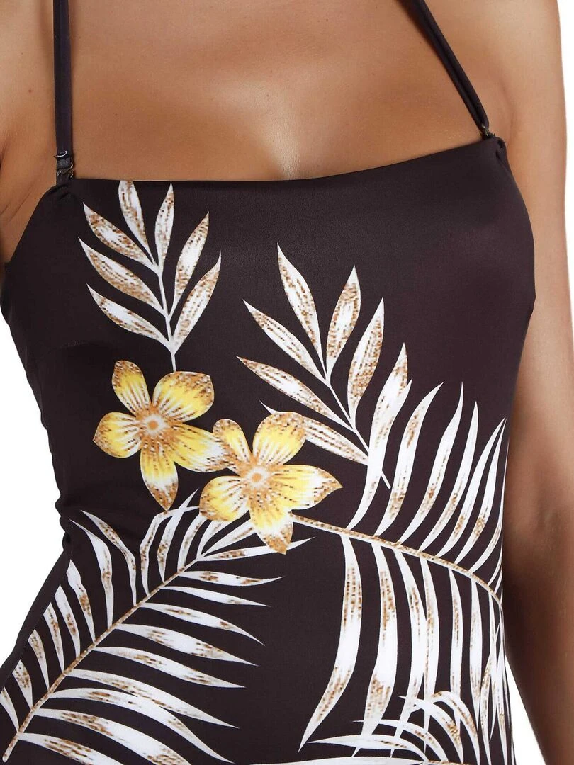 Maillot de bain 1 pièce bustier Ethnic Leaves   Noir