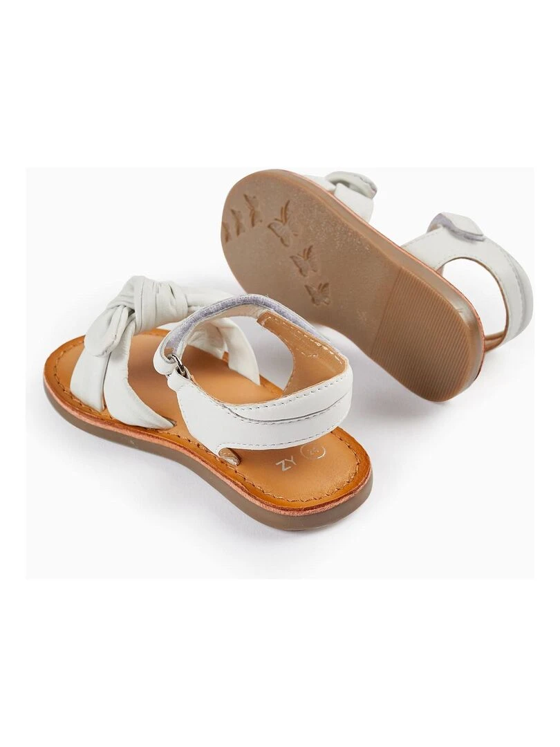 Sandales en cuir avec nœud pour bébé fille  CÉRÉMONIE   Blanc