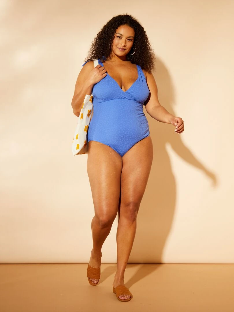 Maillot de bain à fleurs uni 1 pièce bleu