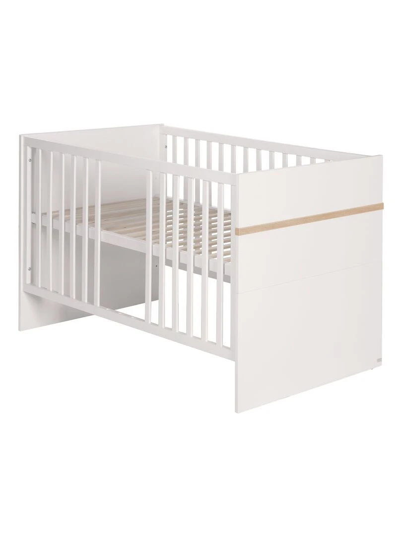 ROBA Lit bébé évolutif "Pia"   70x140   Convertible   Hauteur Réglable   Blanc/Décor 'San Remo'   Blanc