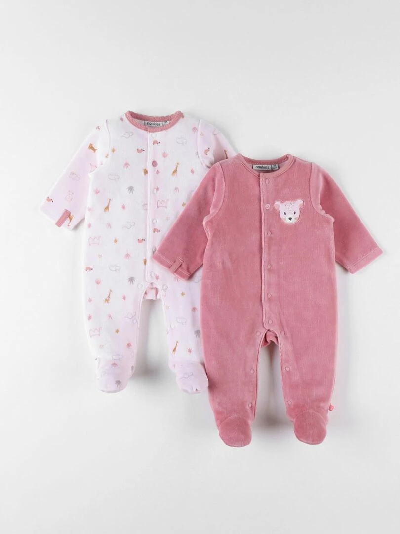 Set de 2 pyjamas 1 pièce clair/framboise Noukie's Rose