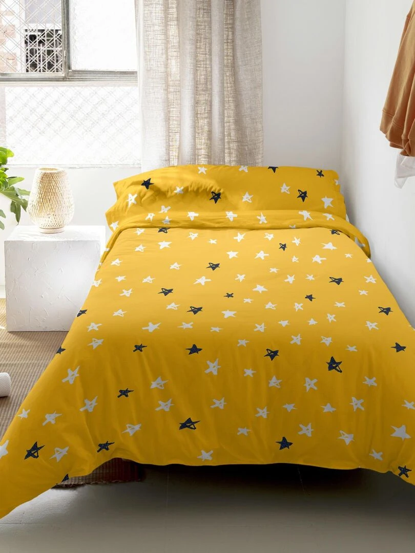 Parure housse de couette 2 pièces Starspace (D) "Happyfriday"   Blanc