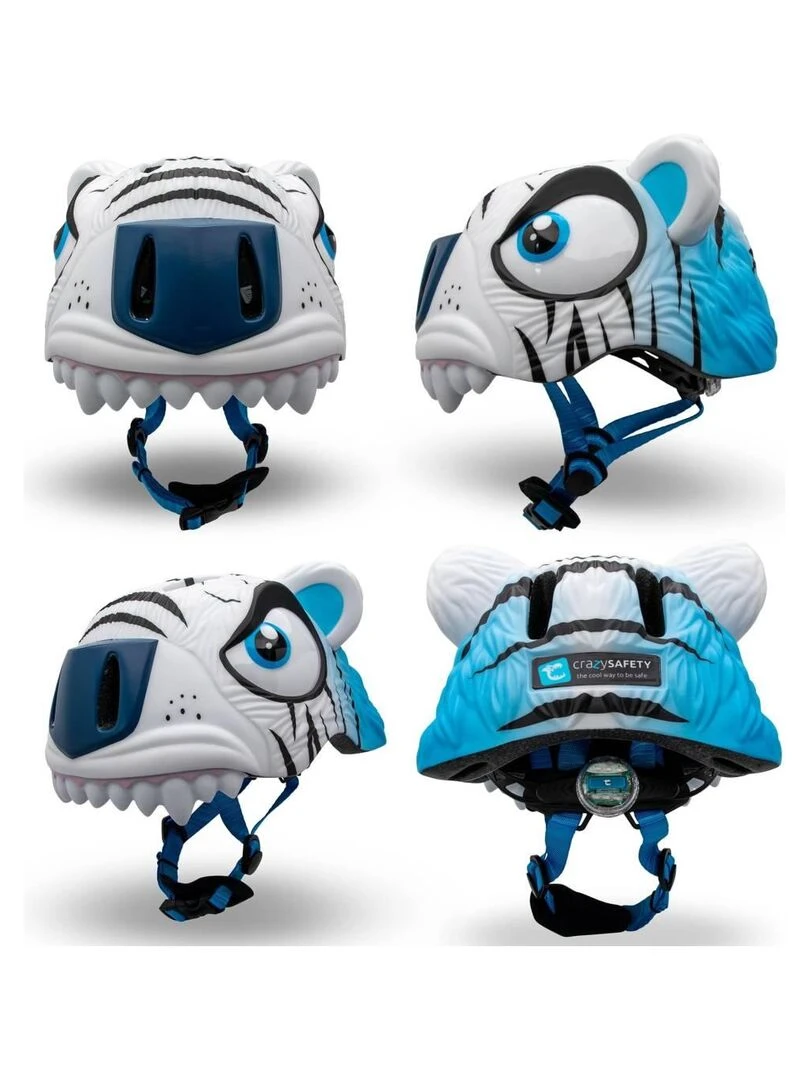 Casque de Vélo pour enfants   Tigre Blanc   Crazy Safety   Certifié EN1078   Blanc Blanc