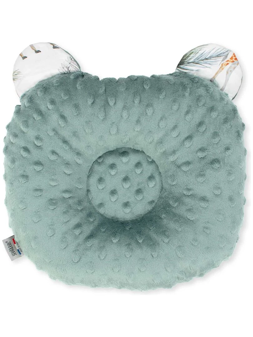 Coussin anti tête plate réversible en minky Safari Vert