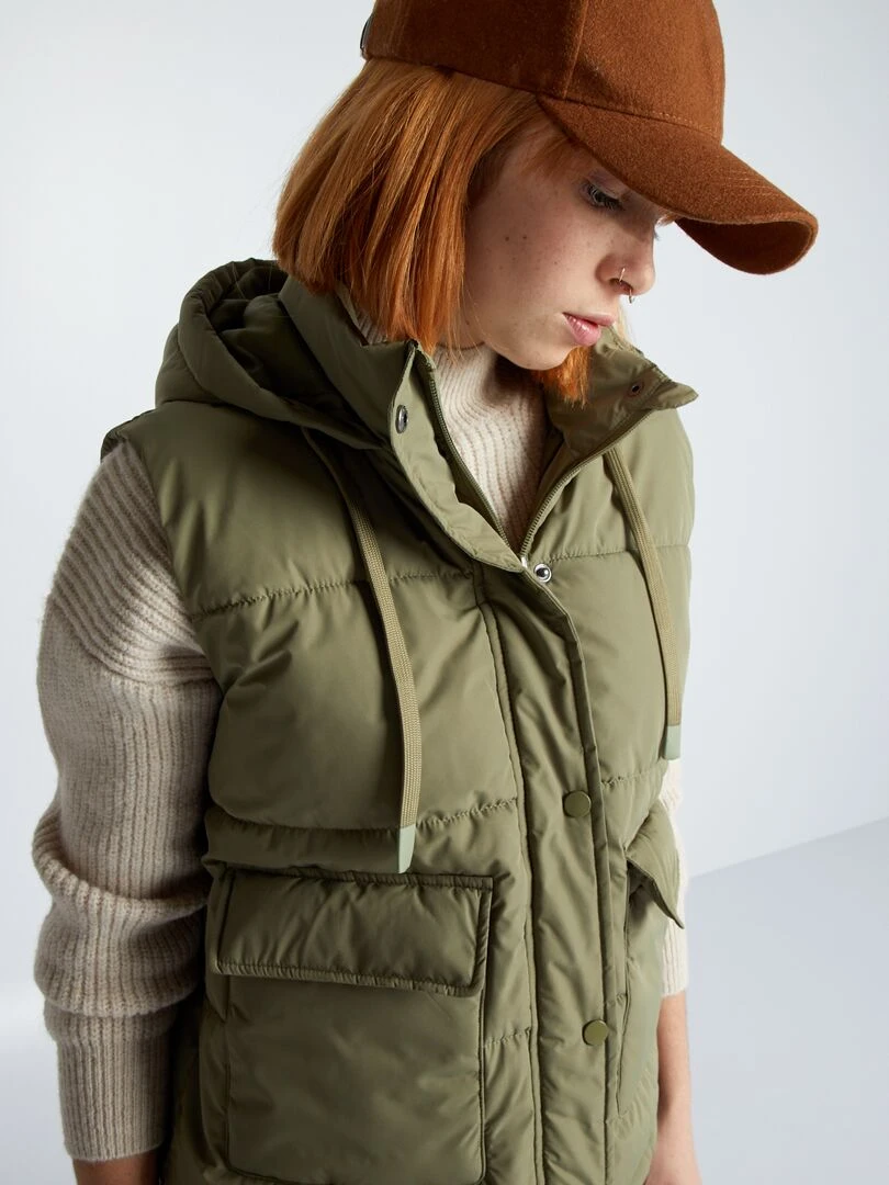 Doudoune matelassée sans manches avec capuche   Vert