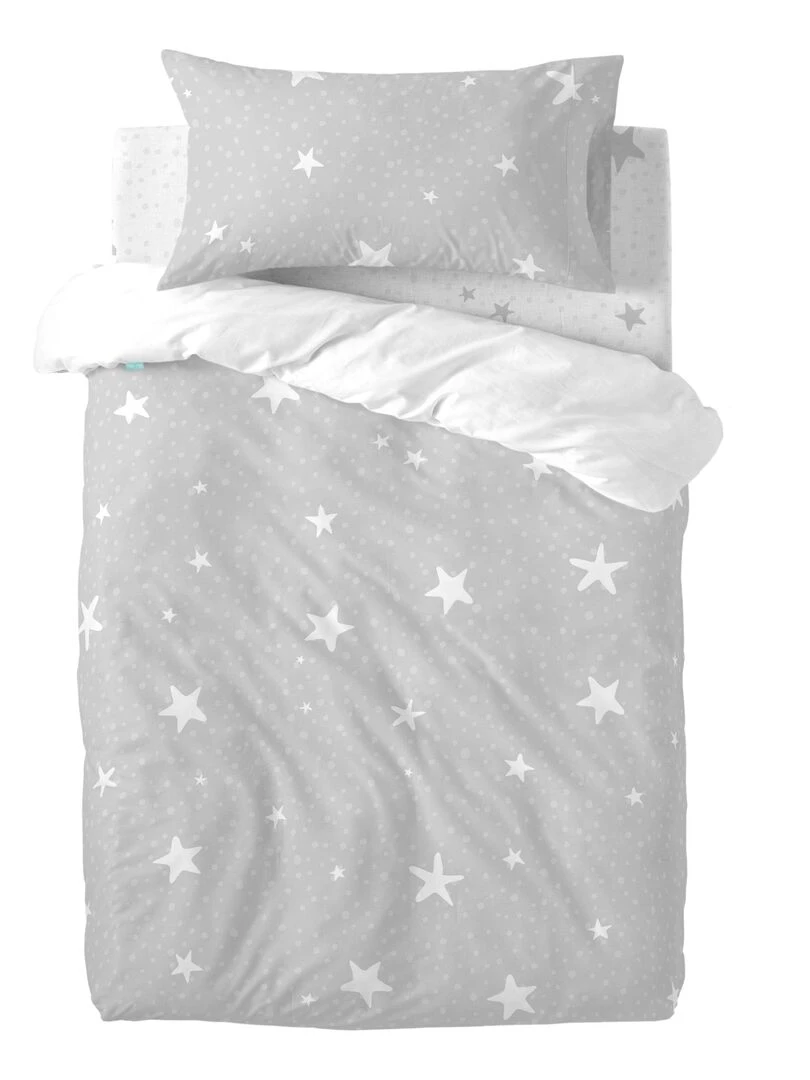 Parure housse de couette 2 pièces Little star "Happyfriday"   Gris