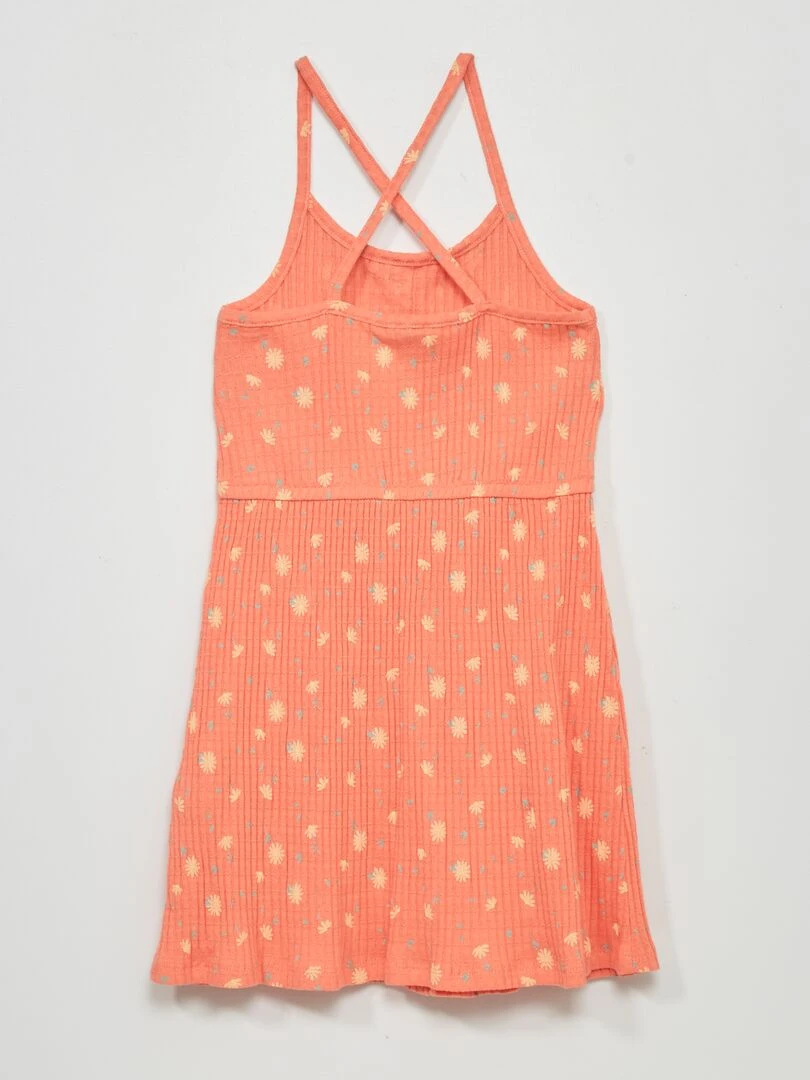 Robe salopette maille côtelée   Orange/rose
