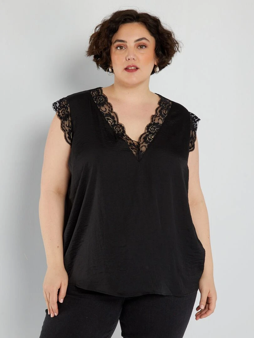 Blouse encolure V avec dentelle noir