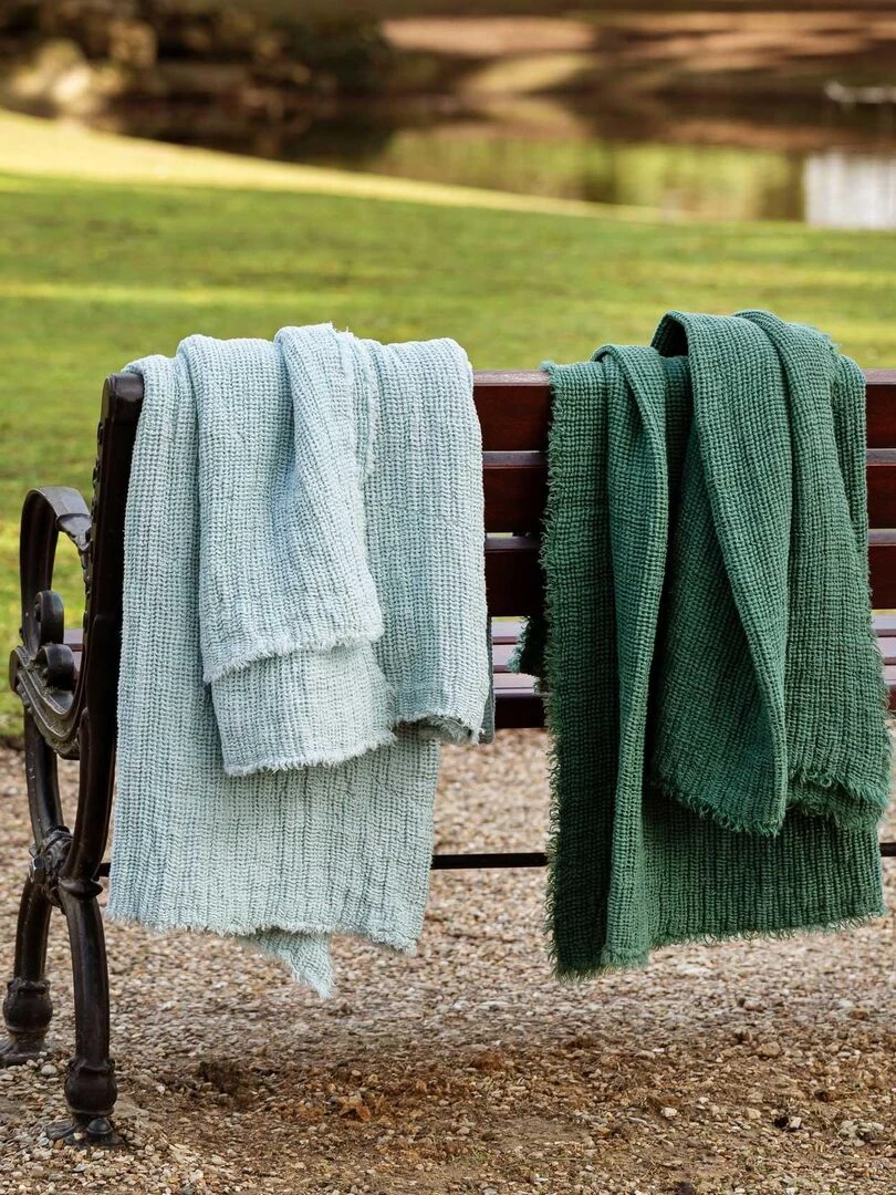 Plaid en 100% lin Jade   Vert foncé