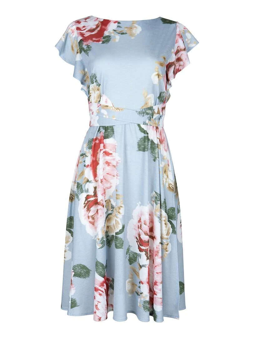 Robe estivale manches courtes Hawaii   Gris