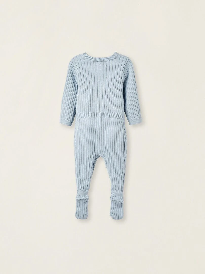 Grenouillère En Tricot De Coton Pour Nouveau Né EARLY BLOOM Bleu clair