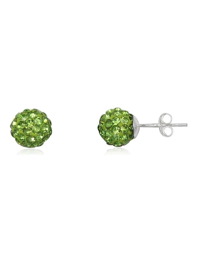 Boucles d'oreilles strass et argent forme boule Bijoucolor Vert