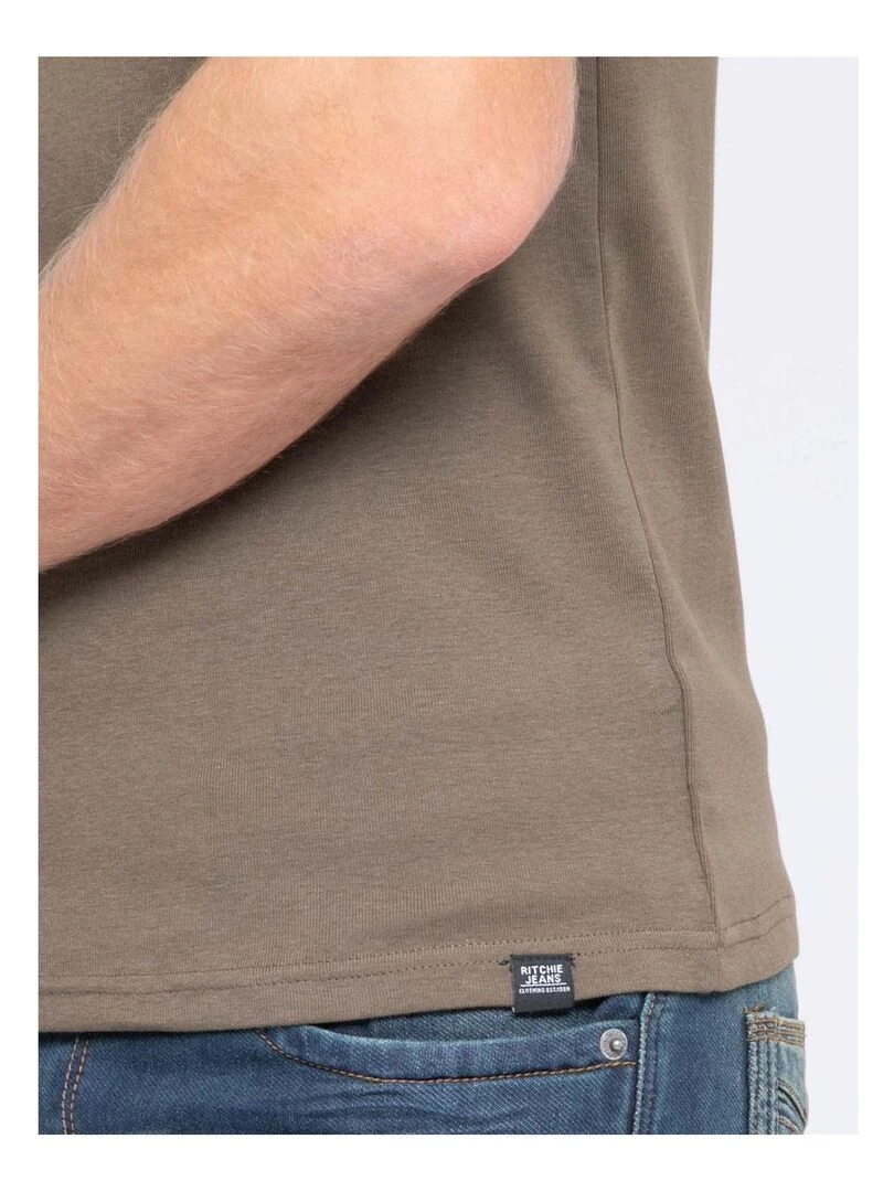 T shirt col V pur coton organique WORD   Kaki