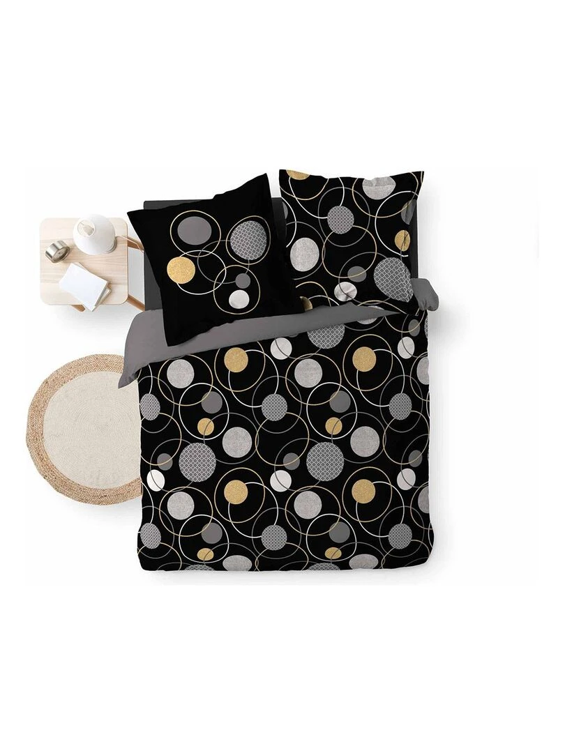 Housse de couette 240x220 + 2 taies métallisé Milor coton 57 fils   Noir