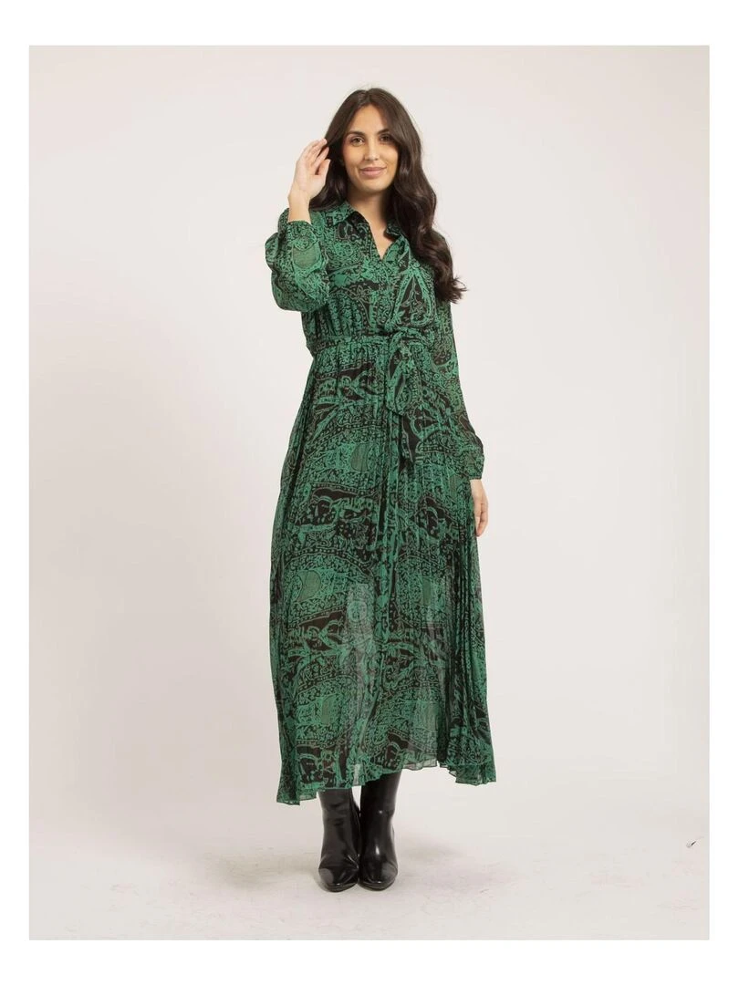 Robe longue plissée motifs INASSIA   Vert