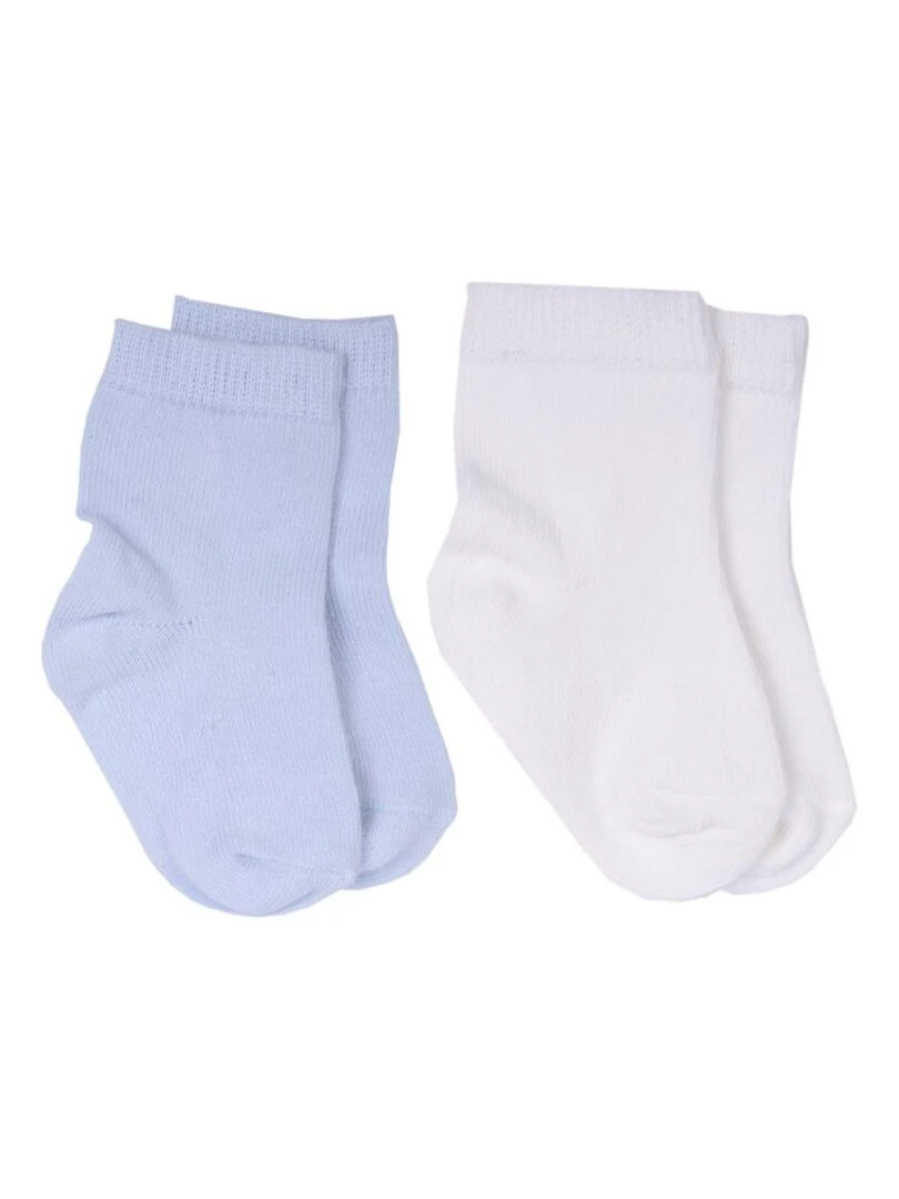 Chaussettes Bébé en Coton Bio Lot de Deux Paires Bleu Ecru