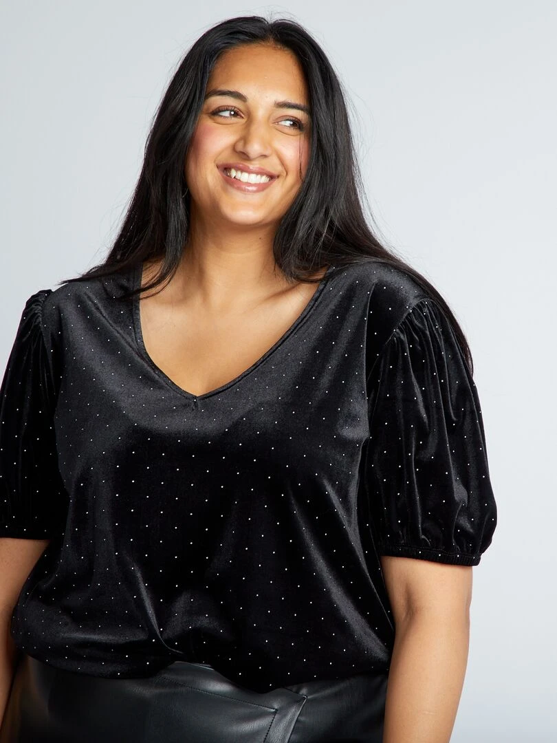 T shirt en velours avec détails bijoux   noir