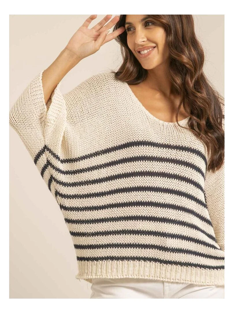 Pull oversize rayures KADELIA   Ecru