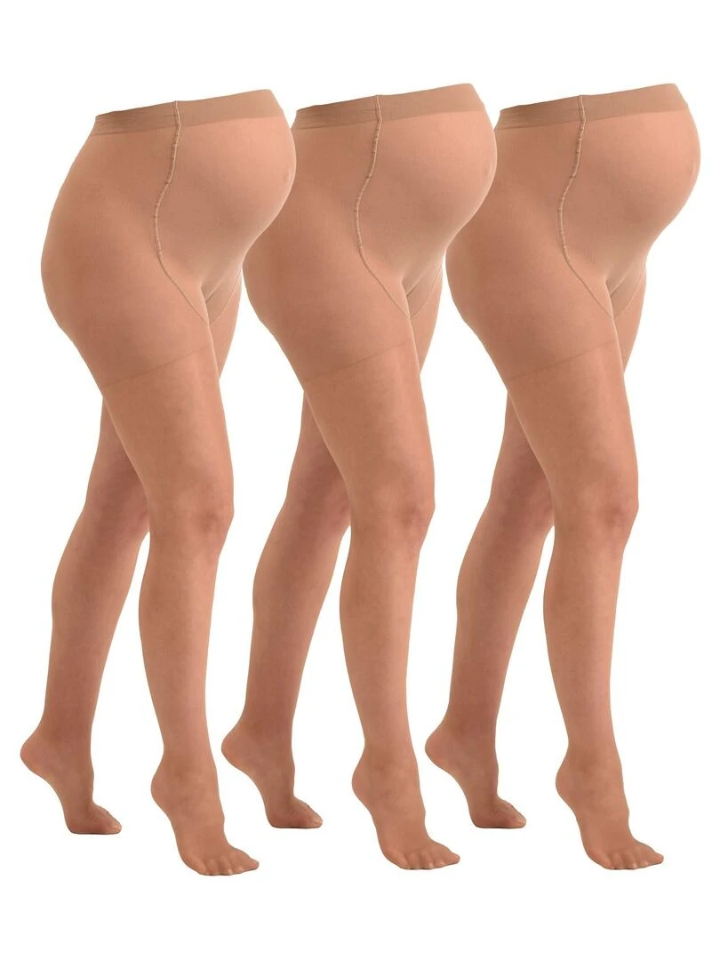 3 Pack Collants de grossesse transparant confortables 20den Beige foncé
