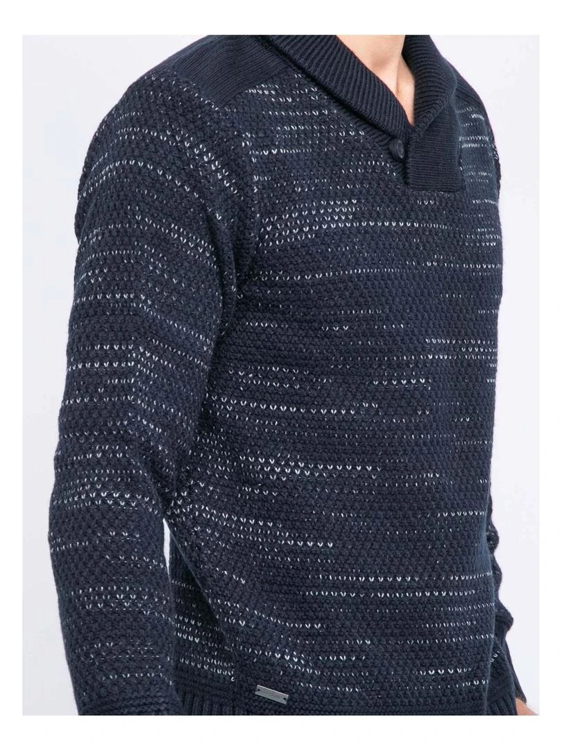 Pull col châle en maille LOOPING   Bleu marine